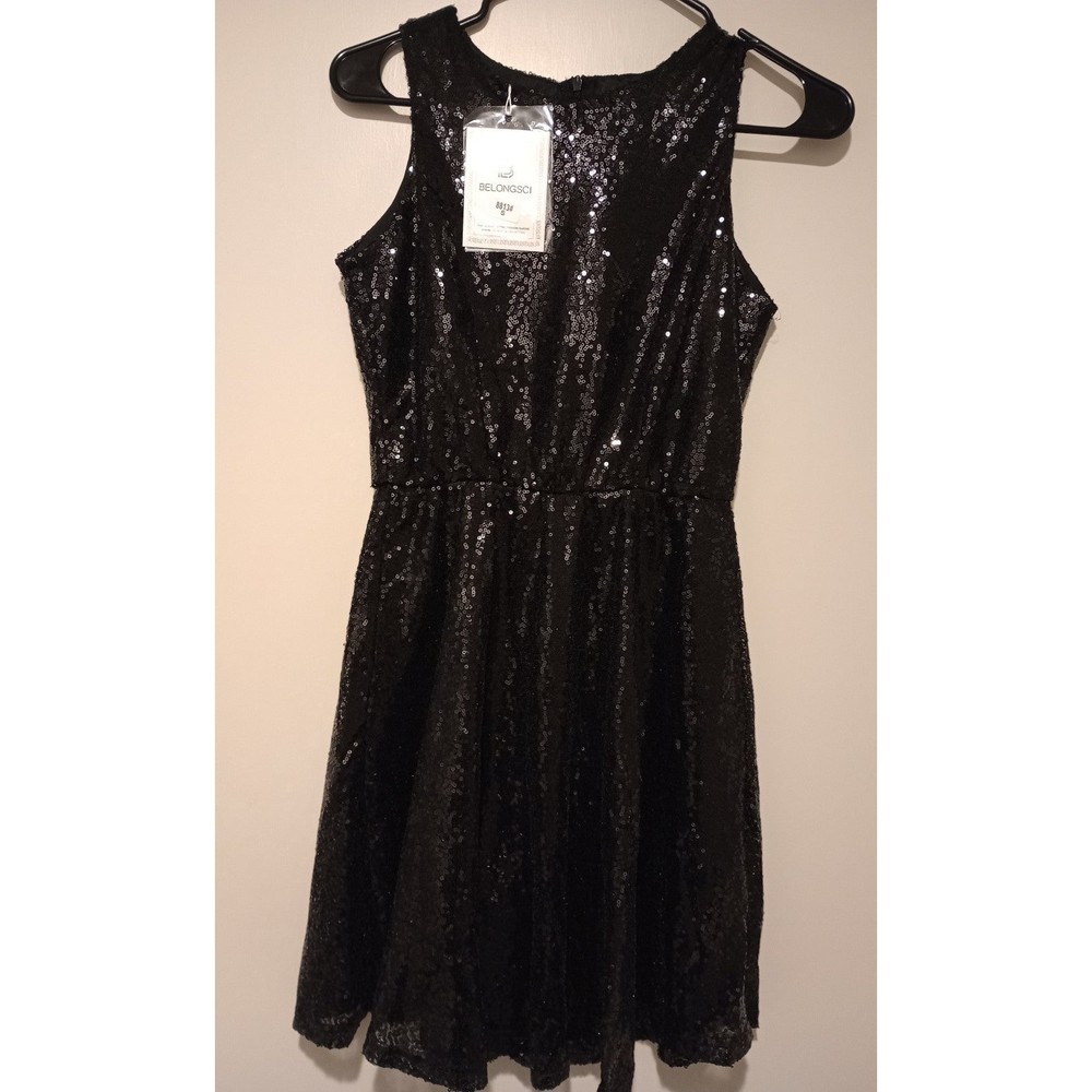 NWT LBD Belongsci Black Sequin Sleeveless Mini Dress, Size Small